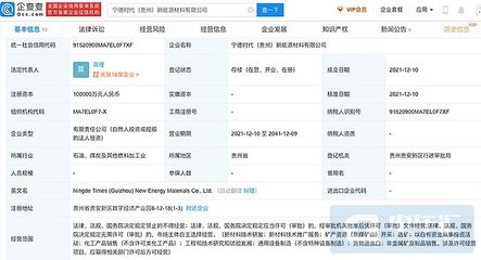 寧德時代投資10億元成立新能源材料公司，深化產業戰略布局